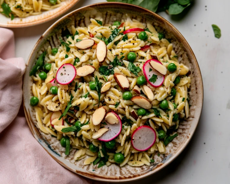 pea orzo salad with almond